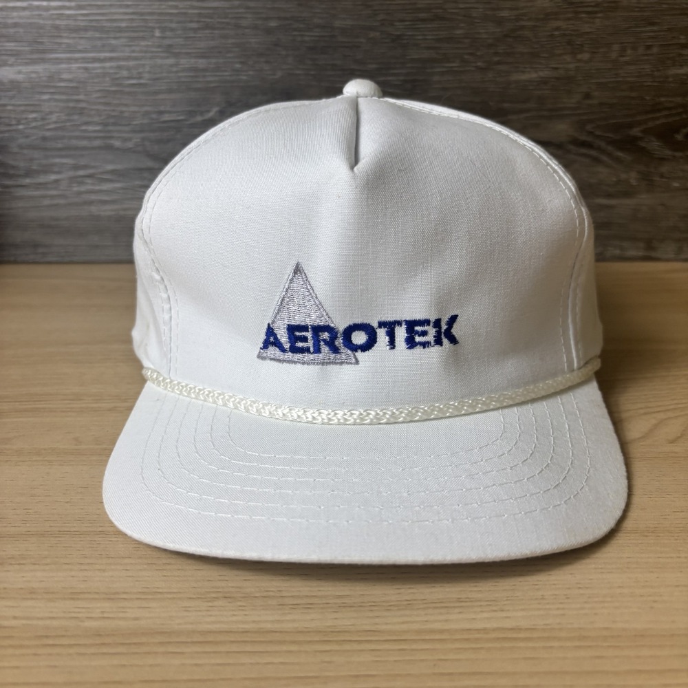 Vintage Aerotek Hat Cap Snap Back White Embroidered Rope Promo Mens